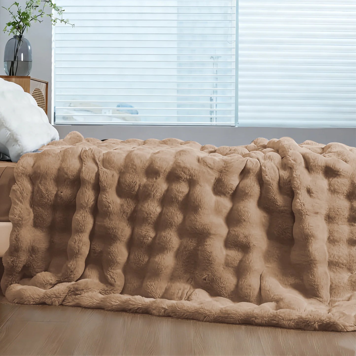 ROSEKIND Soft Cozy Faux Fur Rabbit Blanket Bed And Sofa