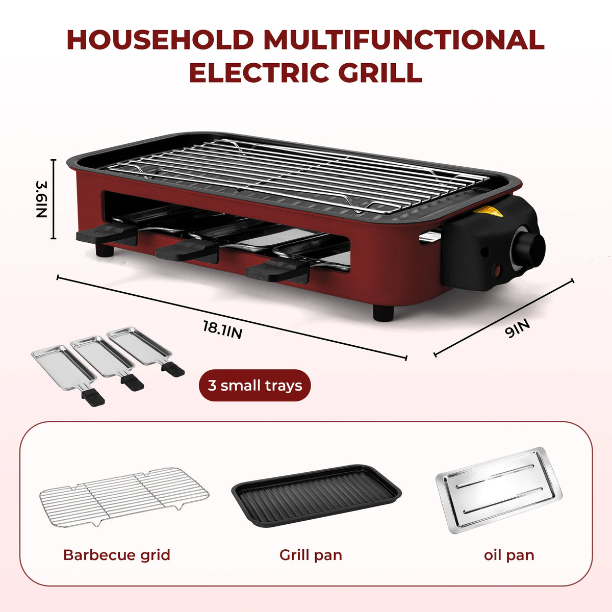Sumetas Smokeless Electric Grill With Removable Griddle Rack And Tray