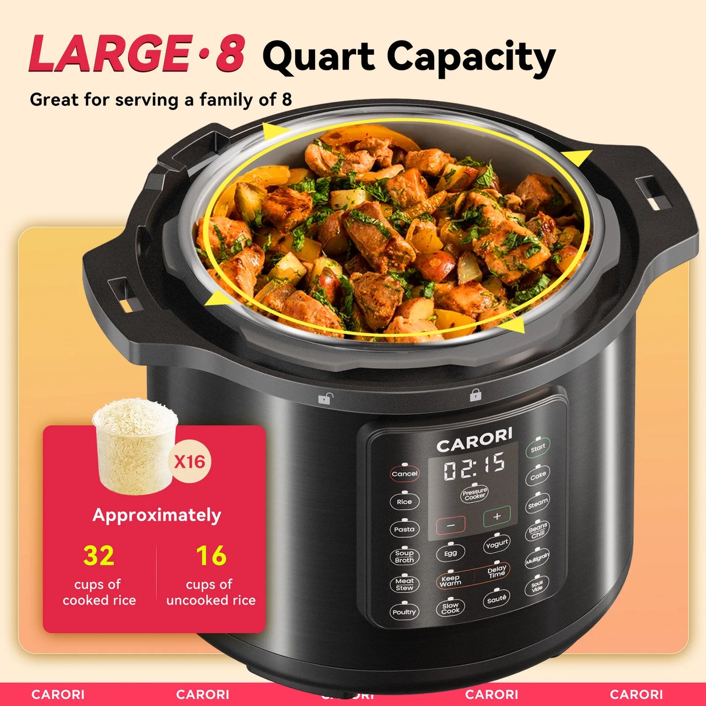 Carori 1200W 12-In-1 Electric Pressure Cooker Yogurt Maker