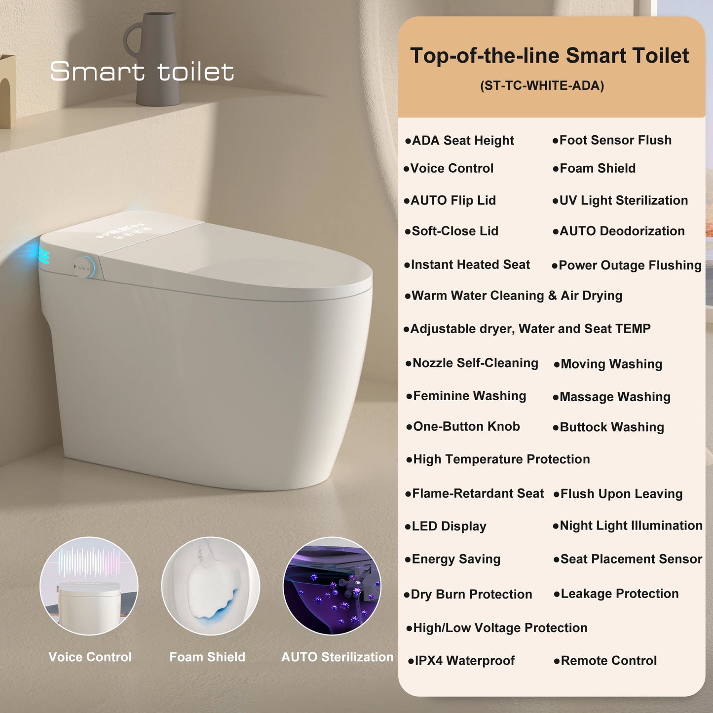 Smart Toilet With Built In Bidet Auto Open Close Dual Flush Heated Bidet Seat