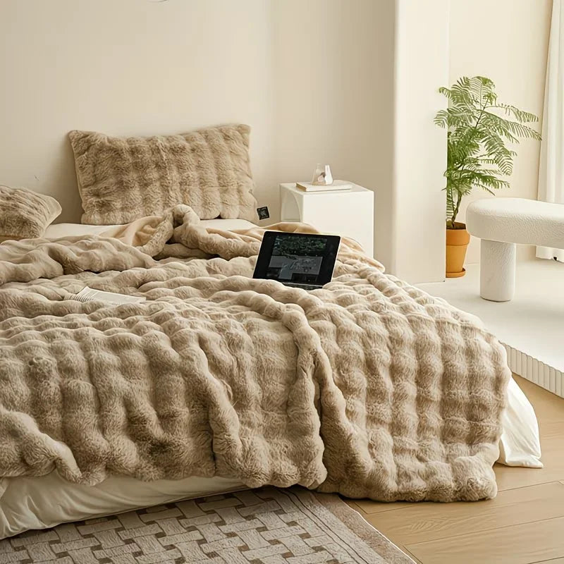 ROSEKIND Soft Cozy Faux Fur Rabbit Blanket Bed And Sofa