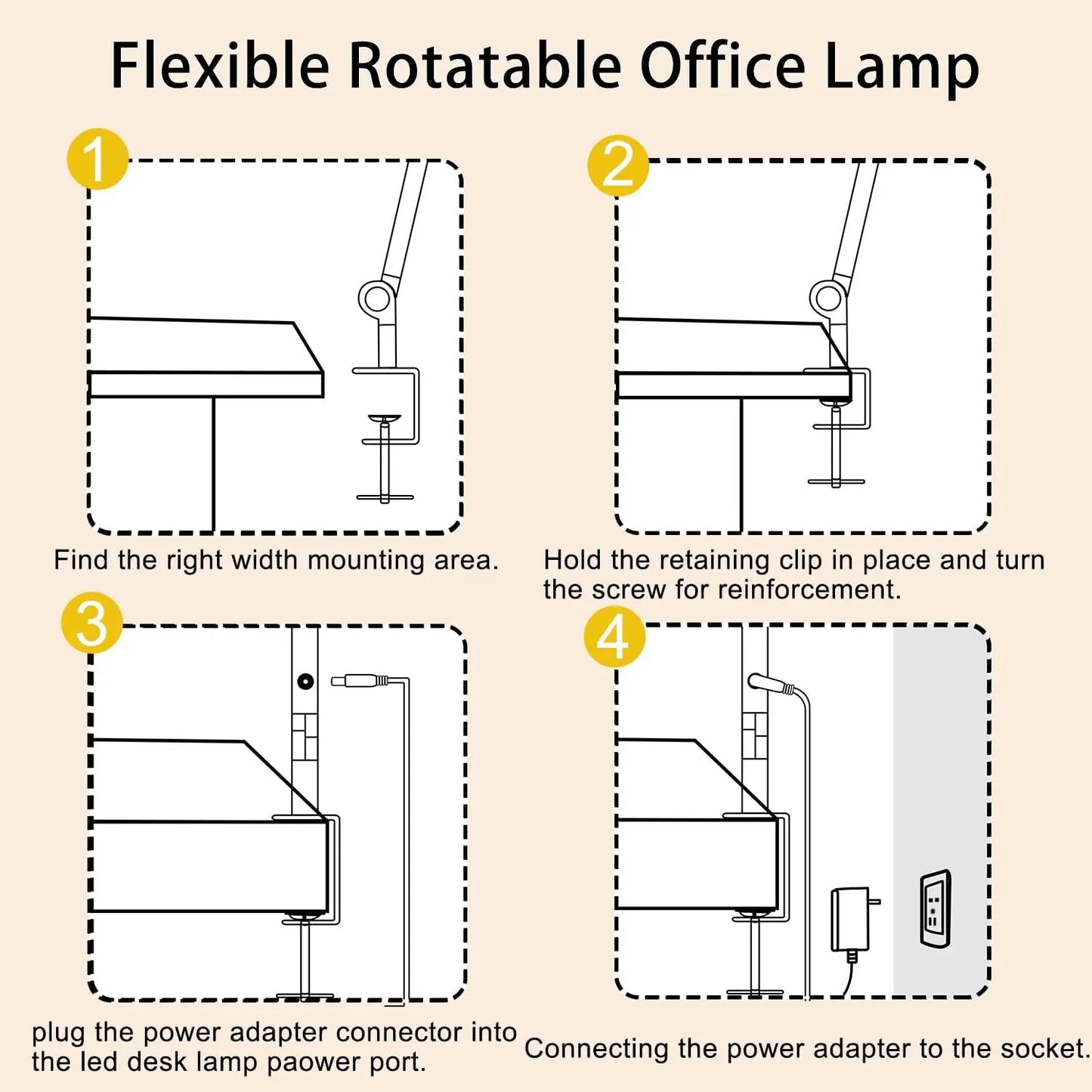 Adjustable LED Desk Lamp With Clamp And Touch Dimmable Controls