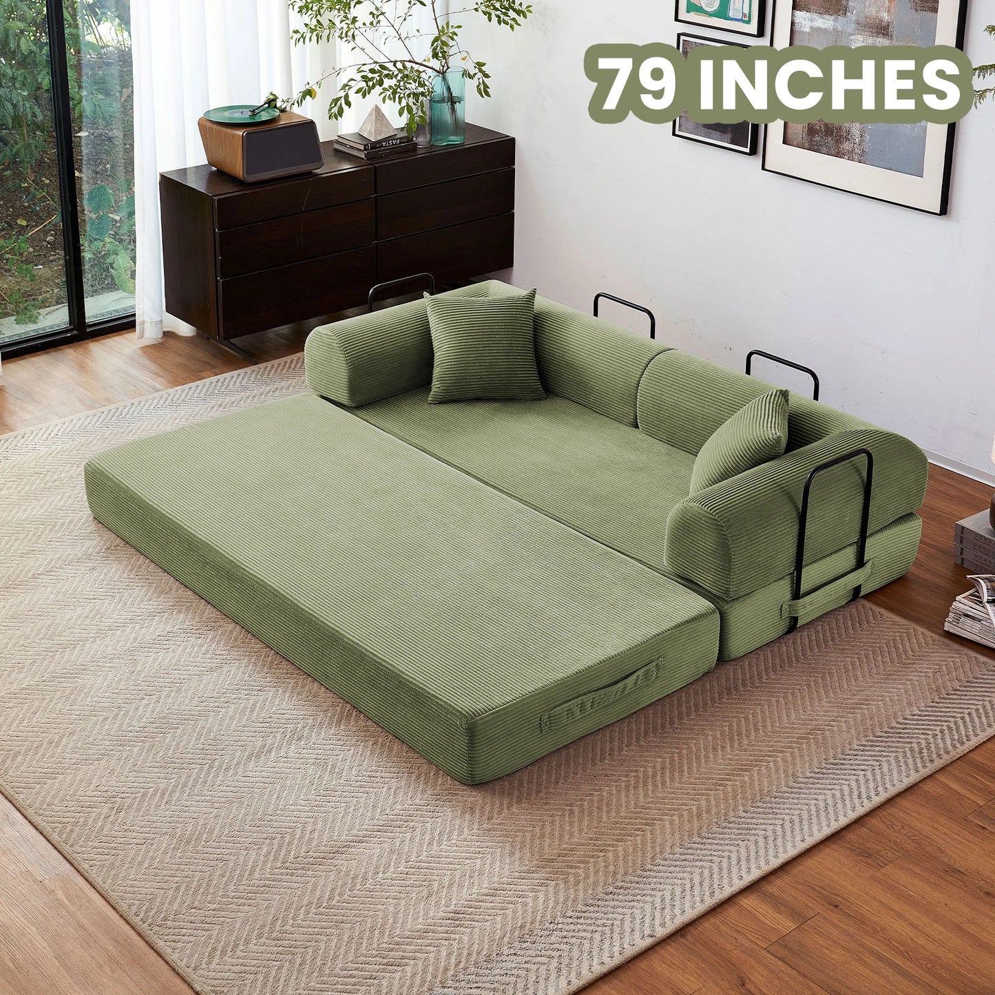 Modern Corduroy Foldable Futon Convertible Sleeper Sofa Bed