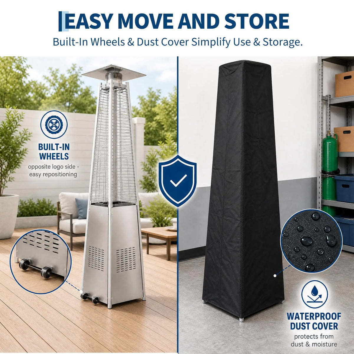 HiMISS Pyramid Propane Patio Heater With Visible Flame And Wheels