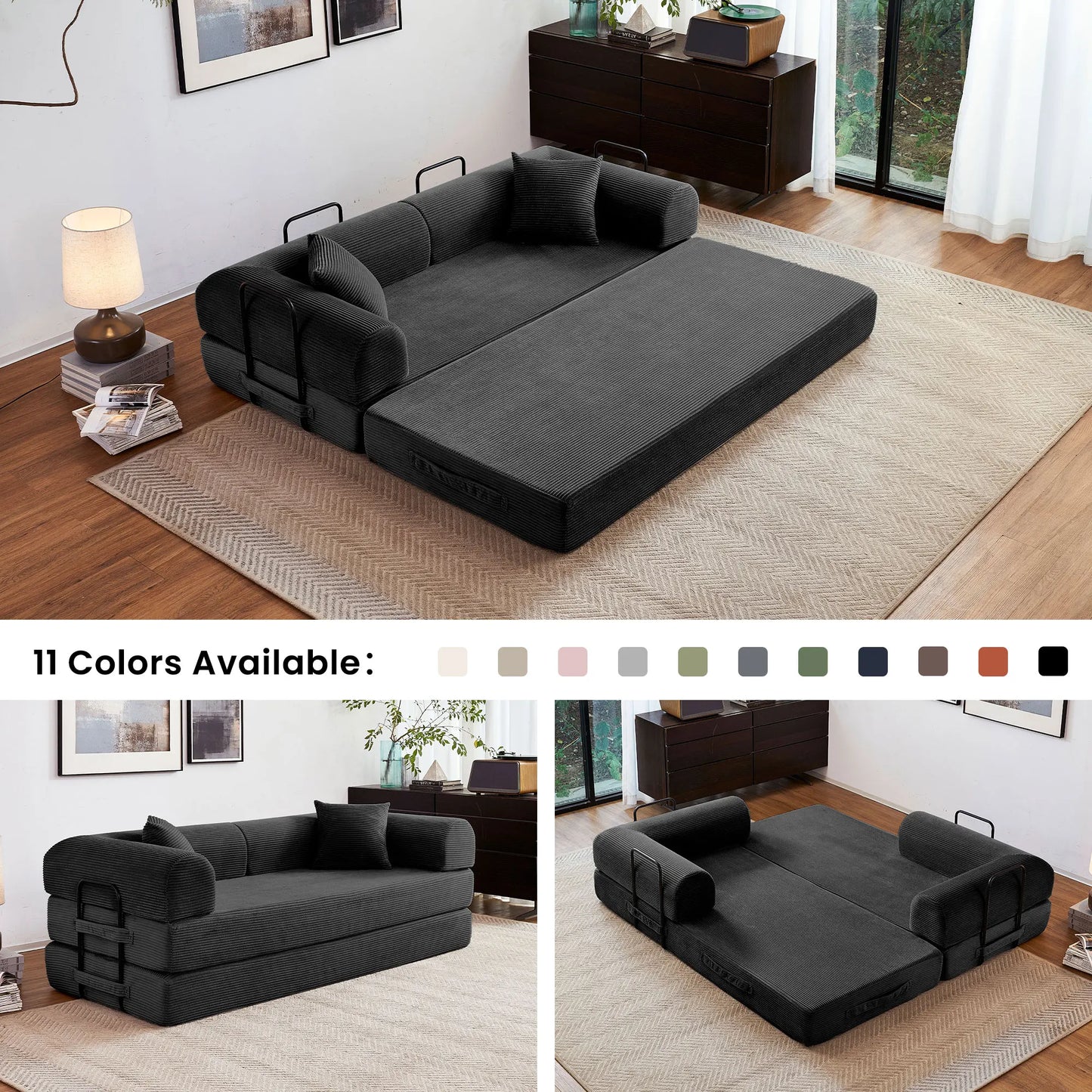 Modern Corduroy Foldable Futon Convertible Sleeper Sofa Bed