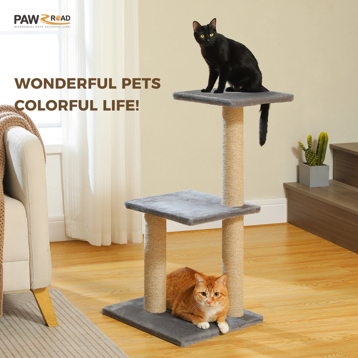 PAWZ Road Indoor Cat Tree Tower with Scratching Posts and Hammock