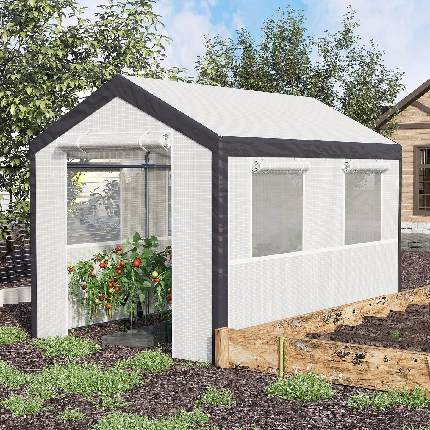 Outsunny Walk In Garden Greenhouse With Roll Up Door