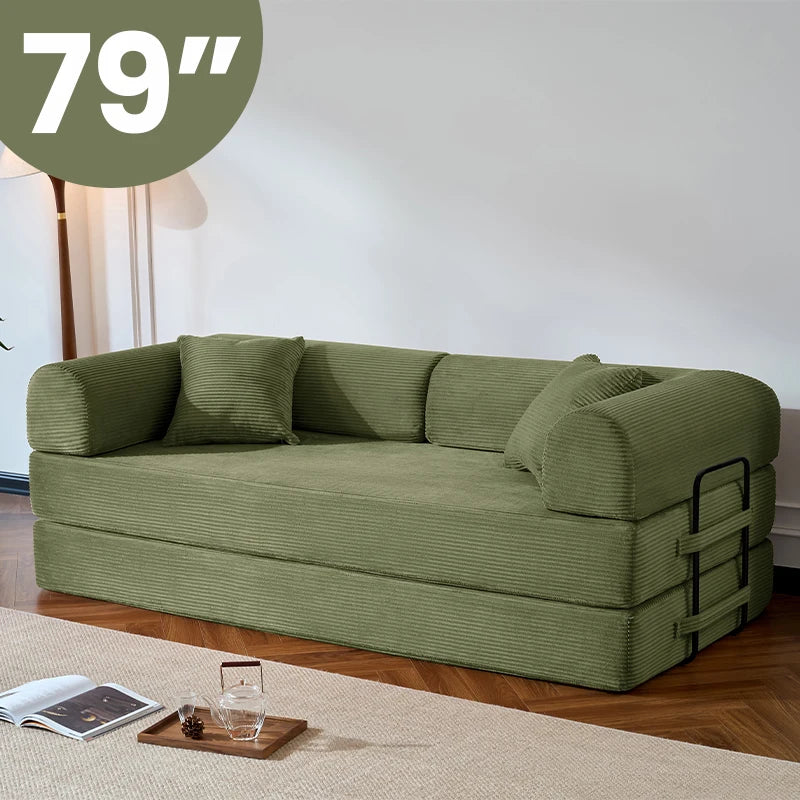 Modern Corduroy Folding Convertible Sofa Bed With Removable Cover