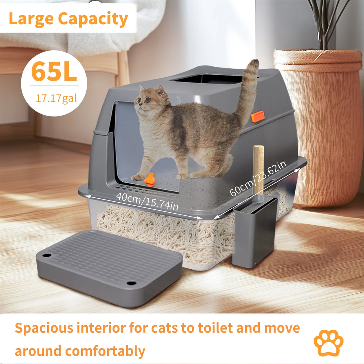 Enclosed Stainless Steel Cat Litter Box With Lid And High Sides
