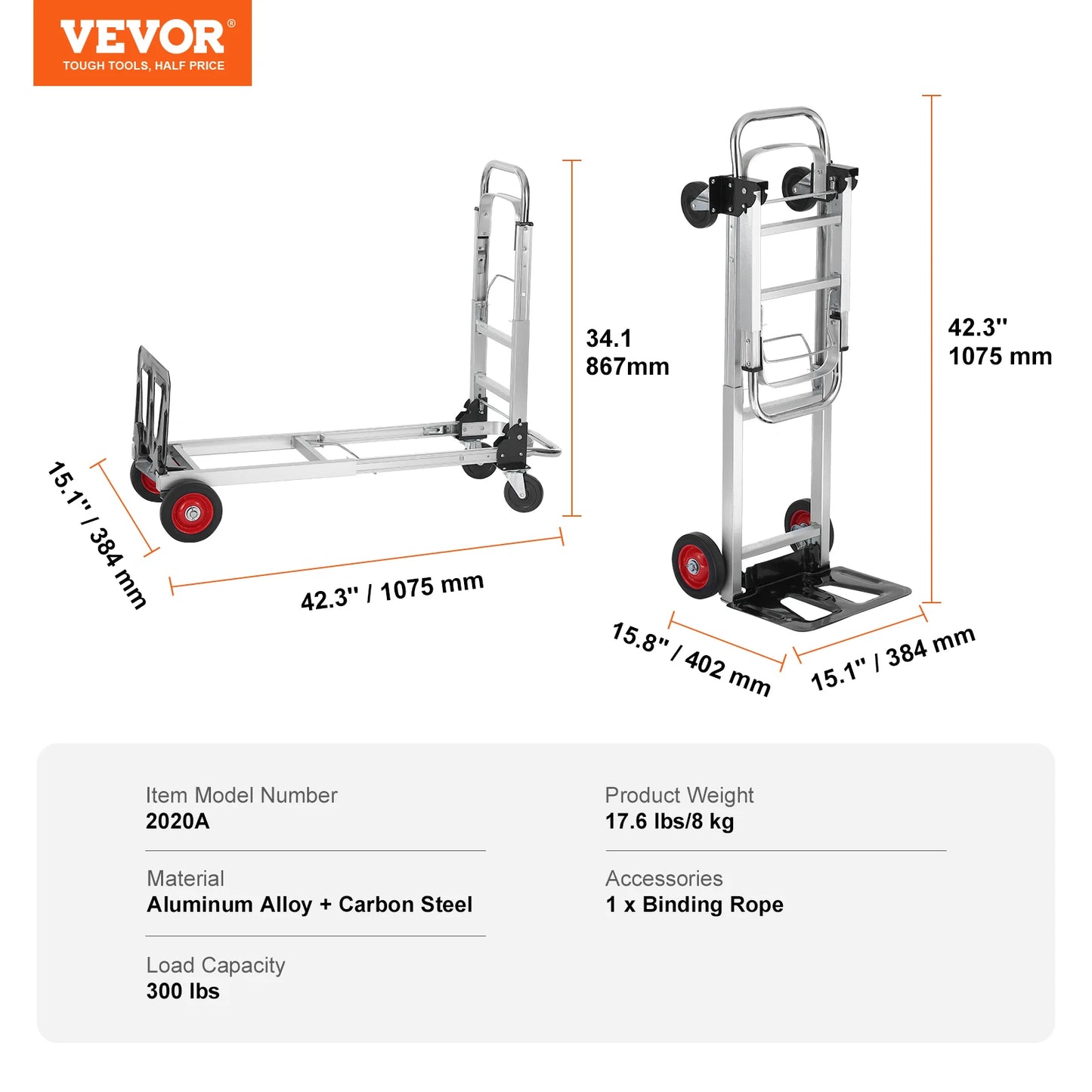SucceBuy Folding Hand Truck With Wheels 400 Lb Capacity