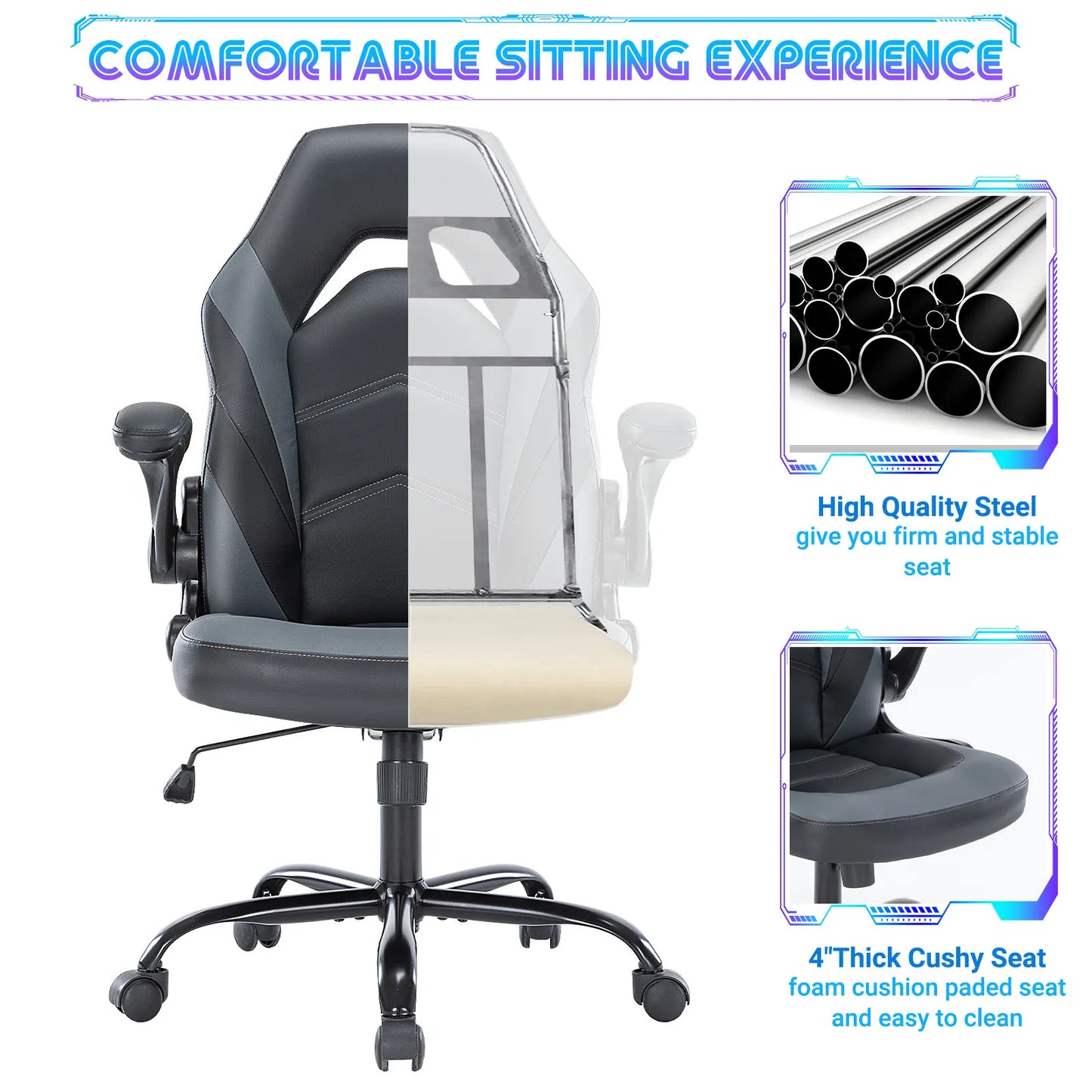 JHK Ergonomic Gaming Desk Chair PU Leather Racing Chair