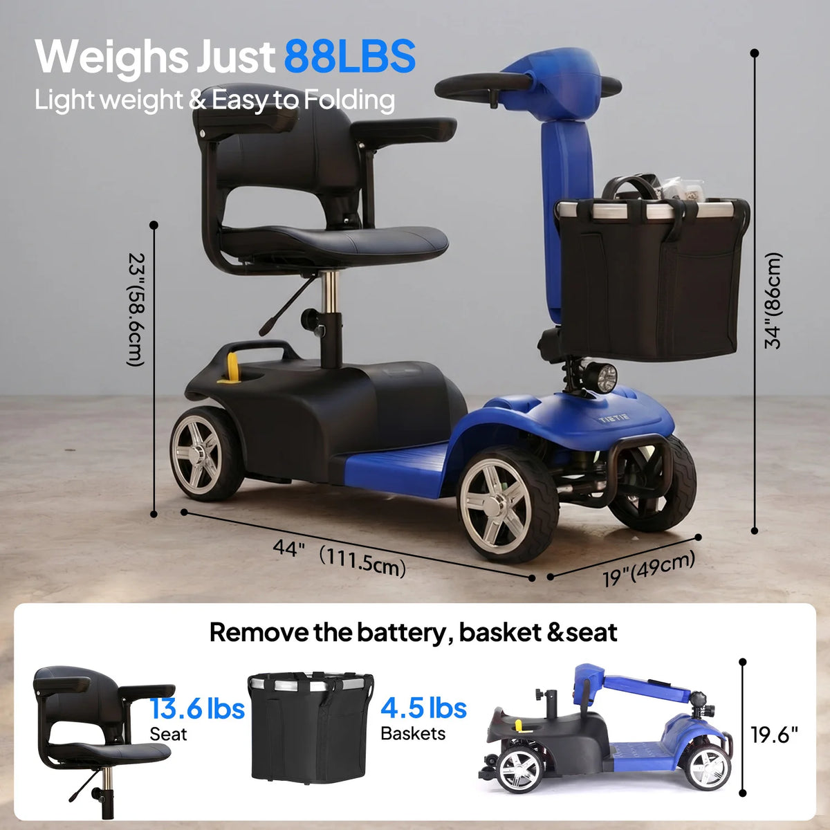Lightweight Folding Electric Mobility Scooter for Seniors with Long Range