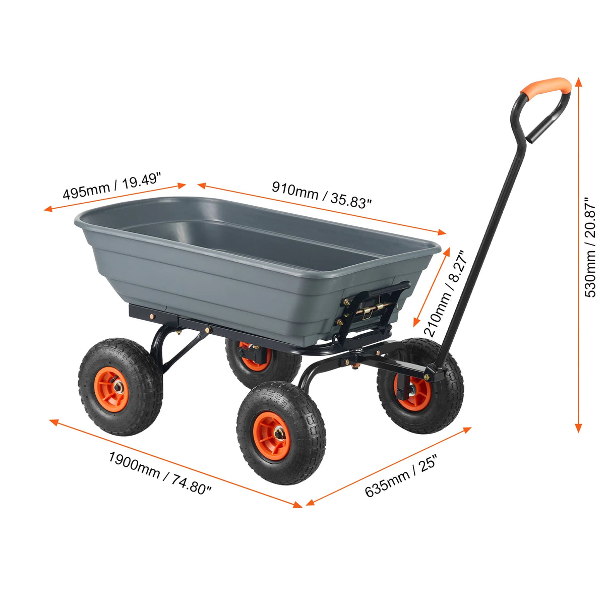 SucceBuy Poly Garden Dump Cart With Steel Frame Convertible Handle