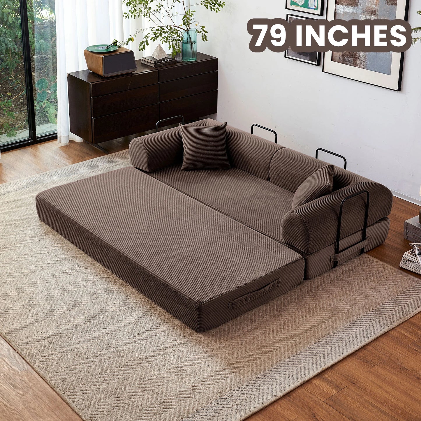 Modern Corduroy Foldable Futon Convertible Sleeper Sofa Bed