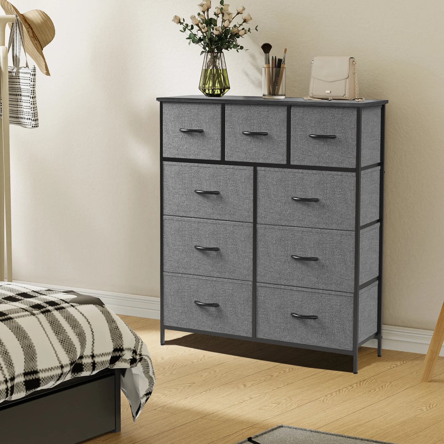 JHK Modern Nine Drawer Fabric Bedroom Dresser Organizer