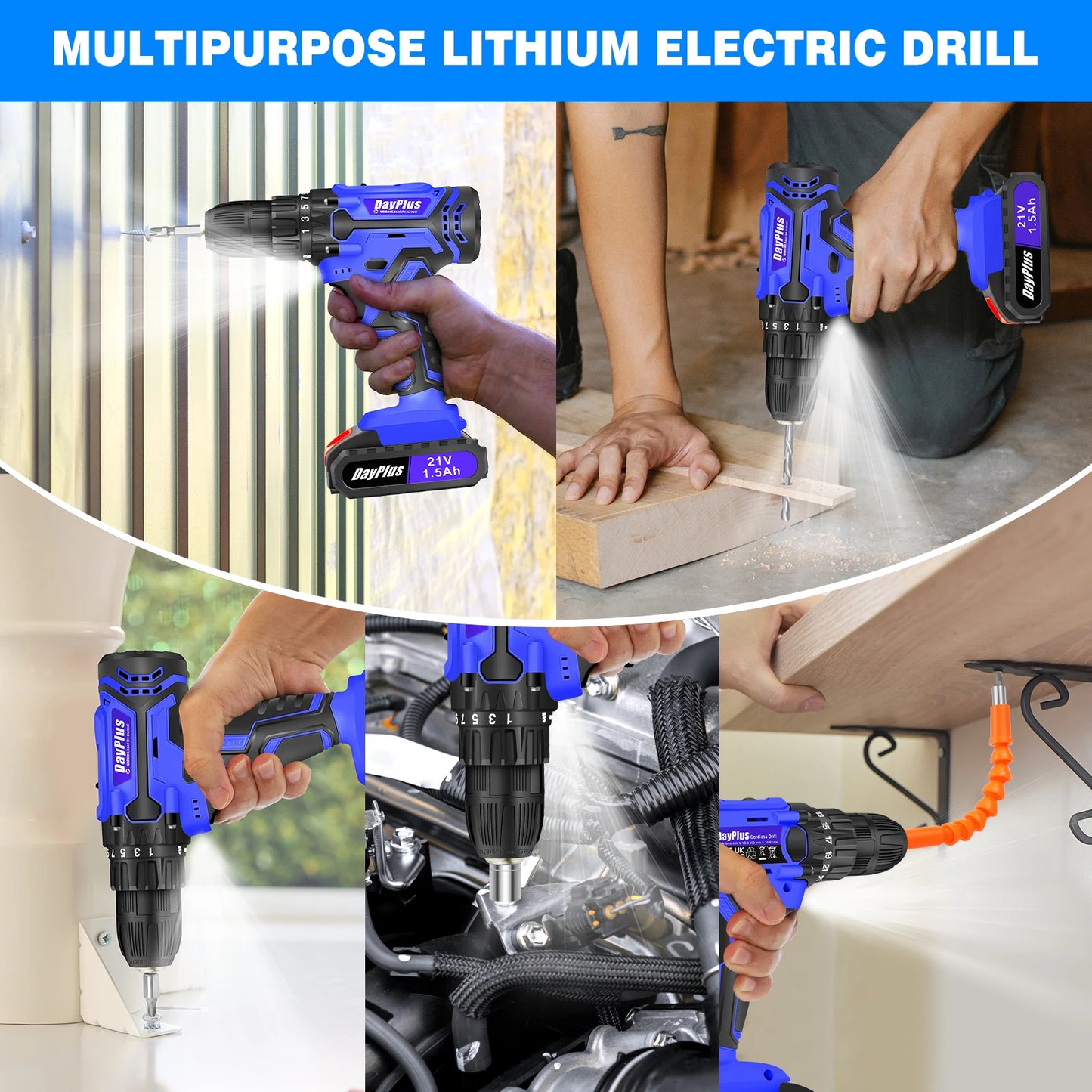 DayPlus 21V Cordless Drill Driver 45Nm 2 Speed Battery Included