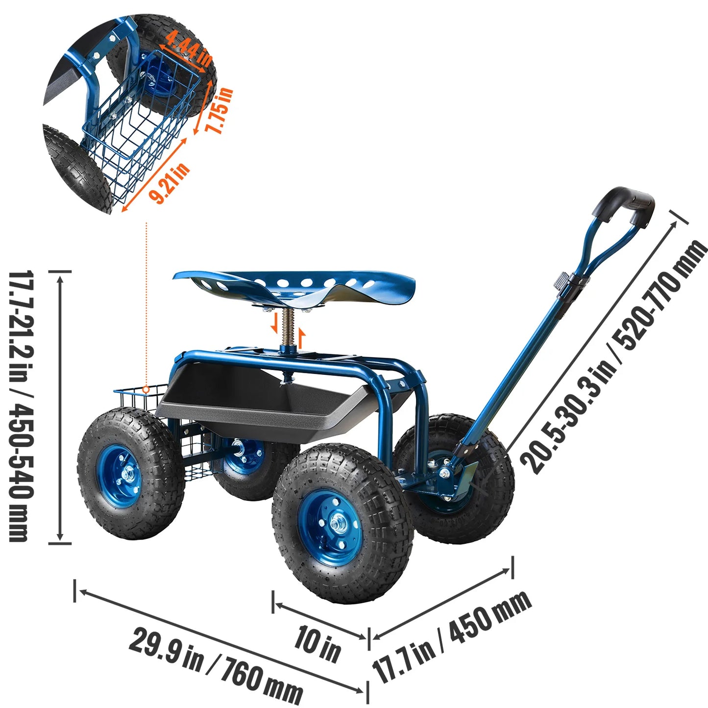 SucceBuy Rolling Garden Cart With 360 Degree Swivel Seat