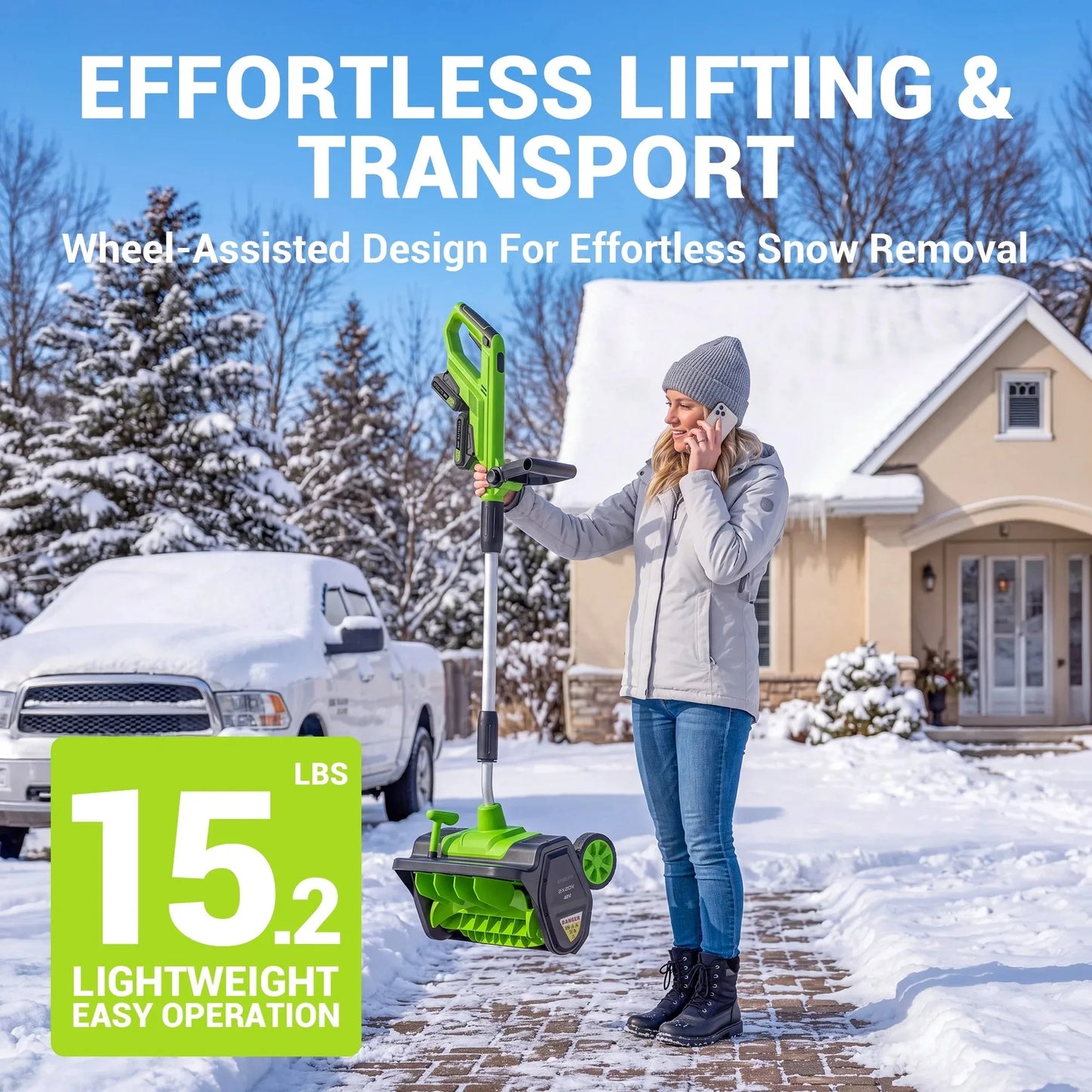 Deli Cordless Snow Shovel With Brushless Motor And Wheels