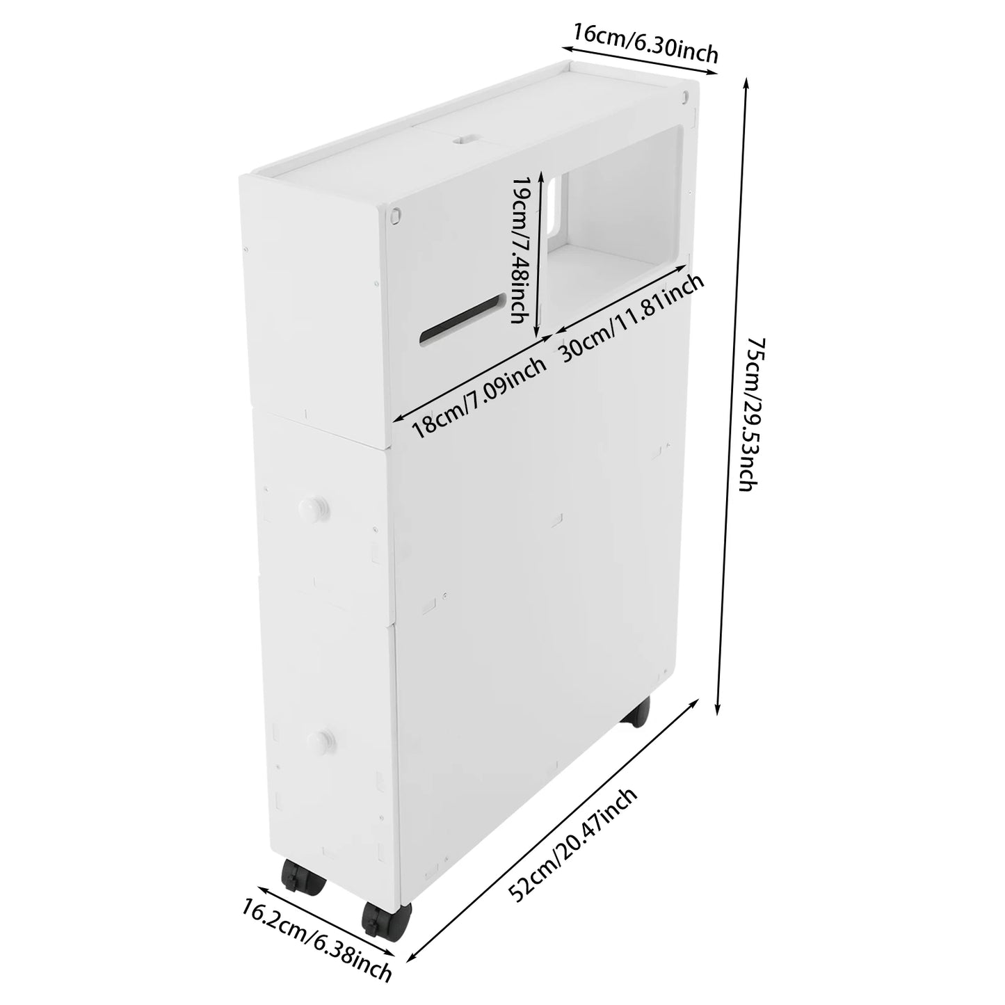 Modern Bathroom PVC Narrow Floor Standing Storage Cabinet With Drawers