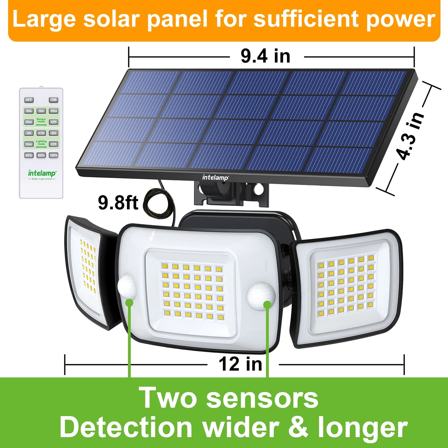 Intelamp Outdoor Solar LED Spotlight With Dual Motion Sensors