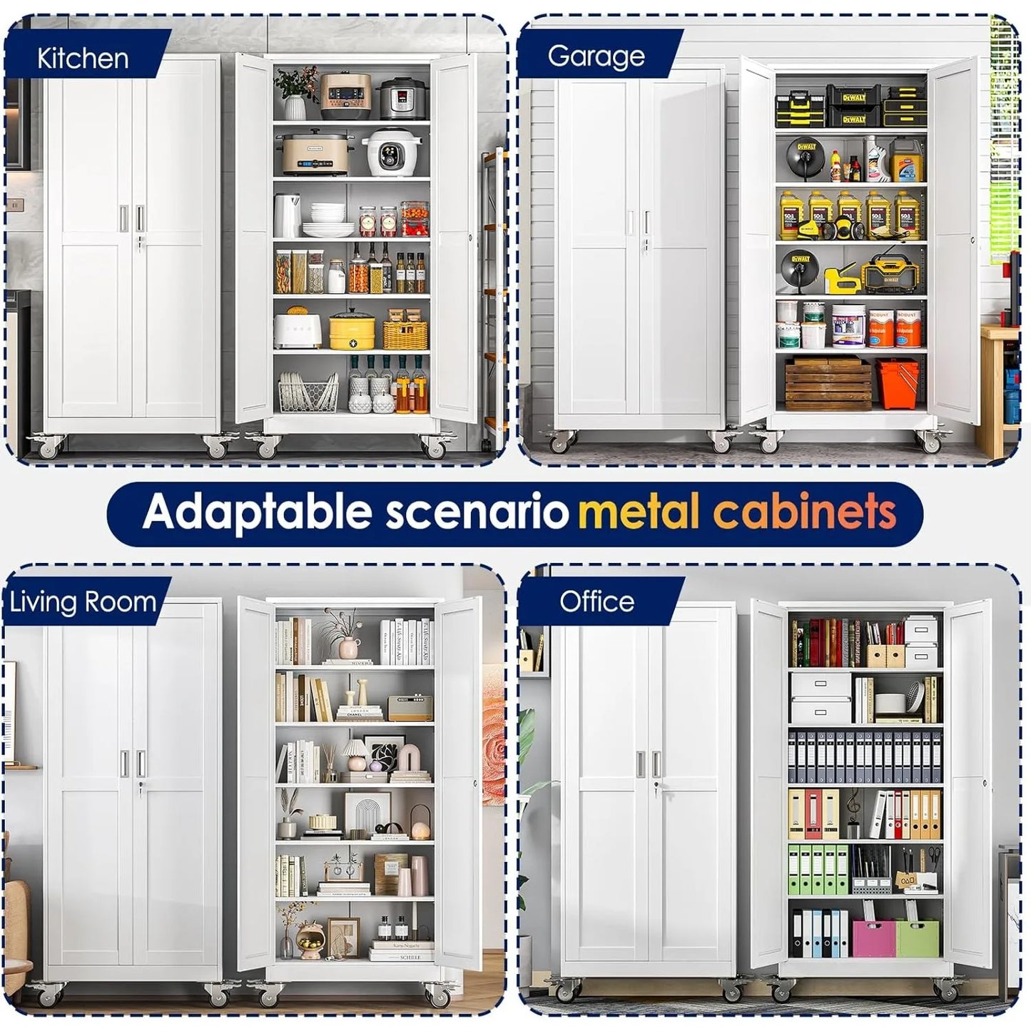 Metal Garage Storage Cabinet With 2 Doors And Wheels 5 Adjustable Shelves
