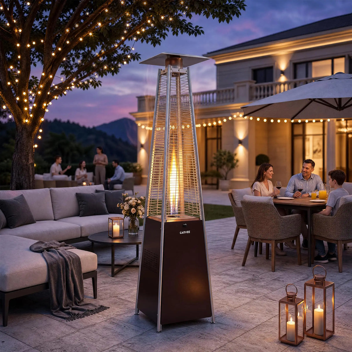 HiMISS Outdoor Pyramid Propane Patio Heater With Visible Glass Flame