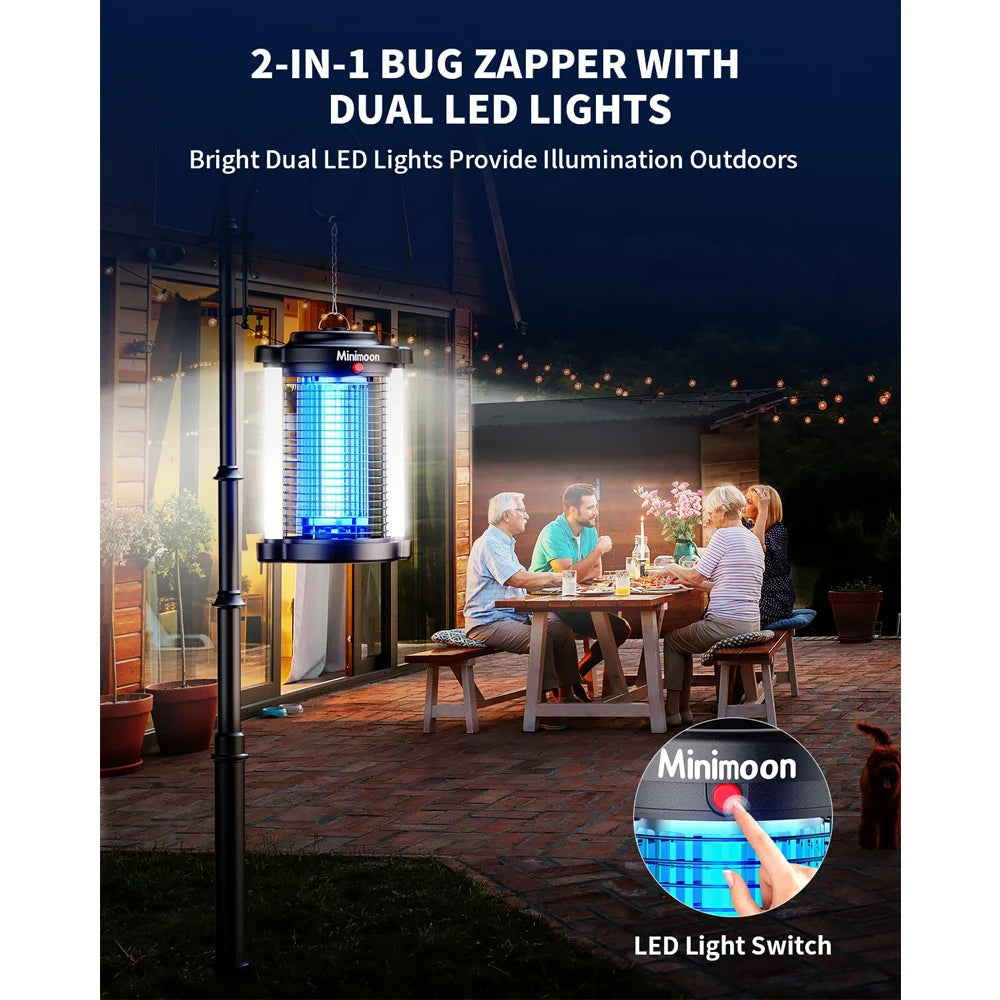 Minimoon Outdoor Bug Zapper With Dual LED Lights 4200V Fly Trap
