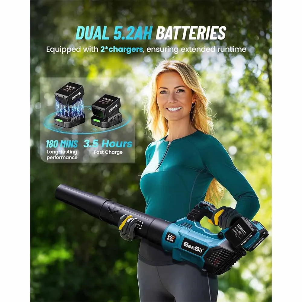 Seesii 40V Brushless Cordless Turbo Leaf Blower Adjustable Speed