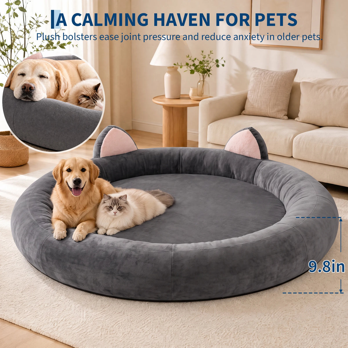 Orthopedic Memory Foam Dog Bed With Supportive Bolster