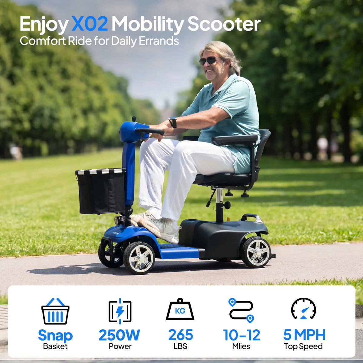 Lightweight Folding Electric Mobility Scooter for Seniors with Long Range