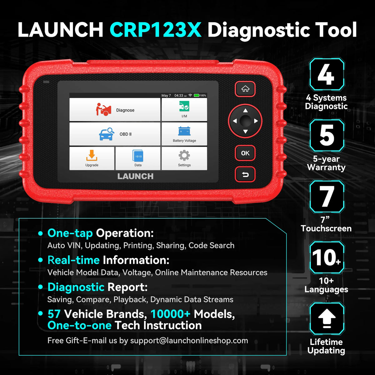 LAUNCH CRP123X Automotive Diagnostic Scanner With Four System OBD2 Support