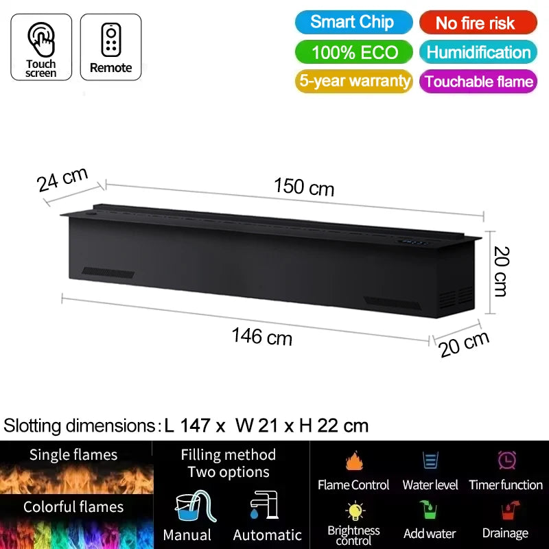 AFLYEVER Smart Water Vapor Fireplace With 3D Flame App Control