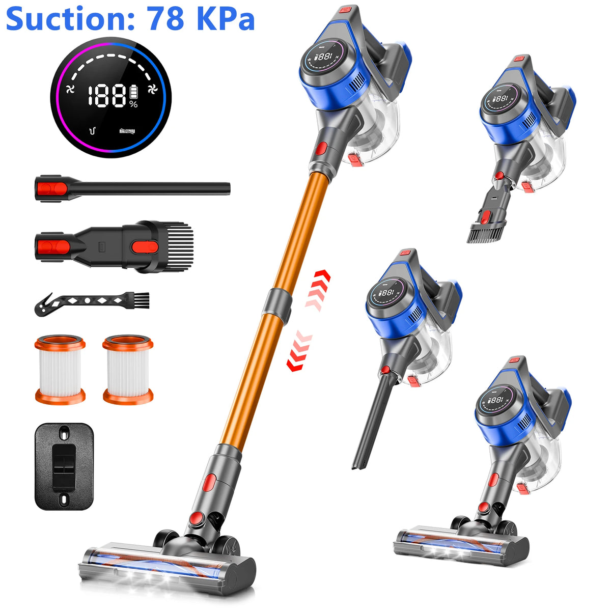 Honki Cordless Wet Dry Vacuum with Powerful Suction and LED