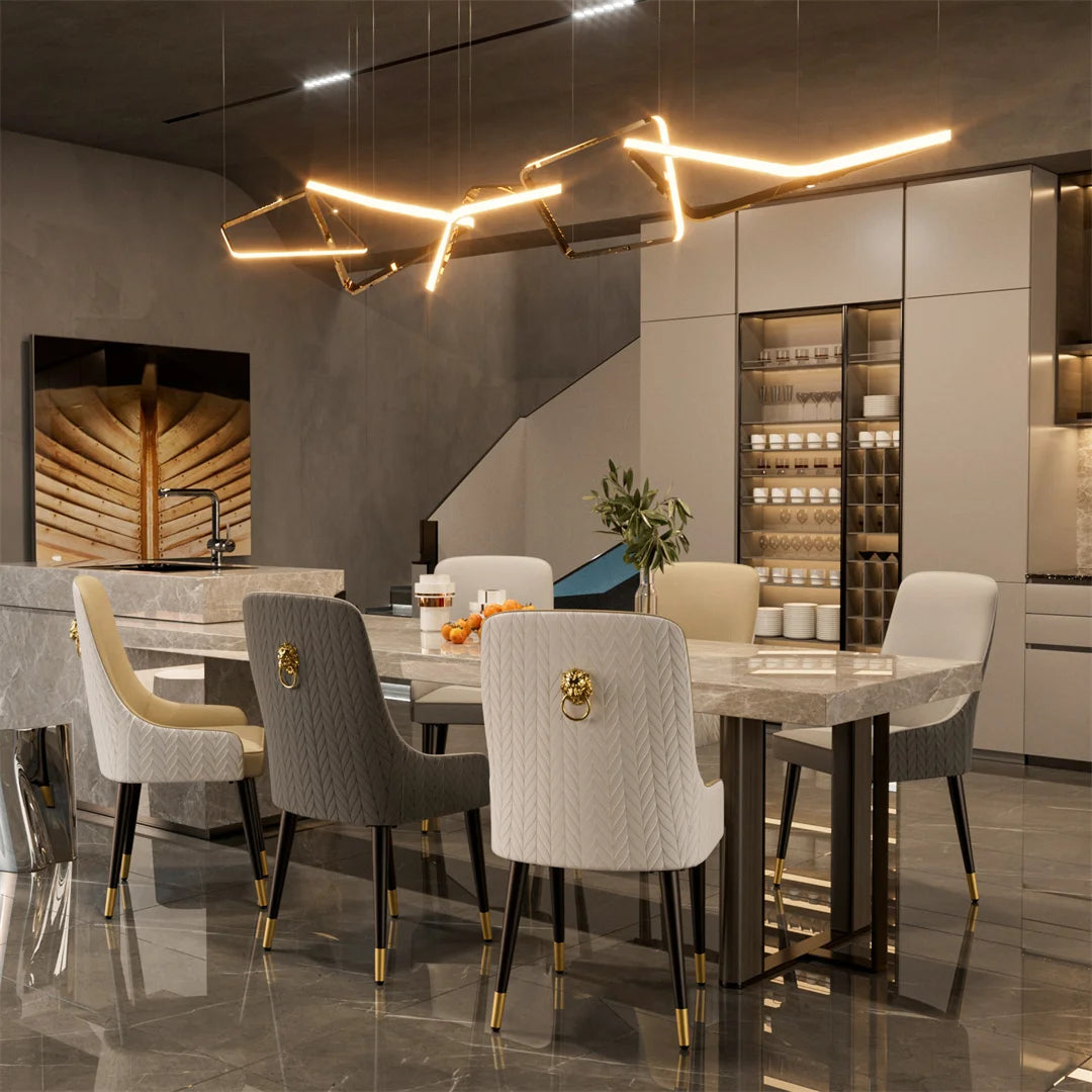 Luvodi Microfiber Leather Dining Chairs Set Featuring Lion Motif