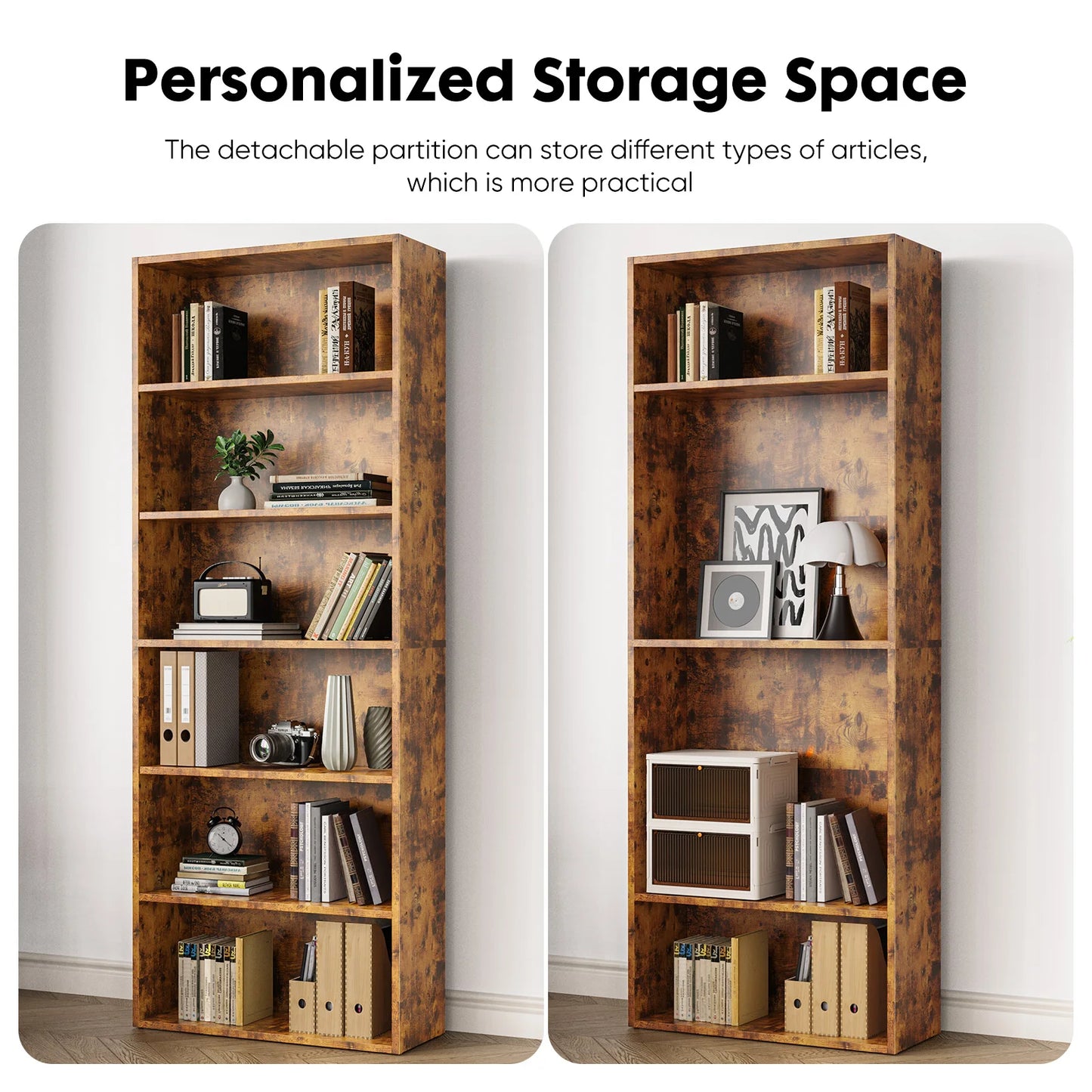 JHK 6 Tier Wood Shelf Bookcase For Living Room Office