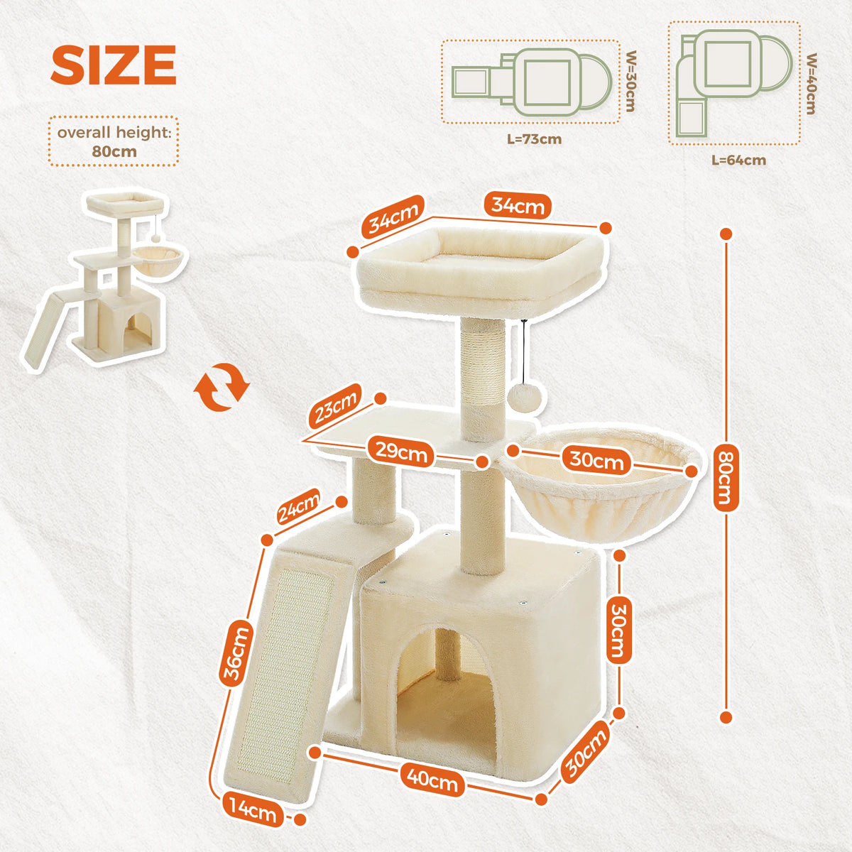 PAWZ Road Indoor Cat Tree Tower with Scratching Posts and Hammock