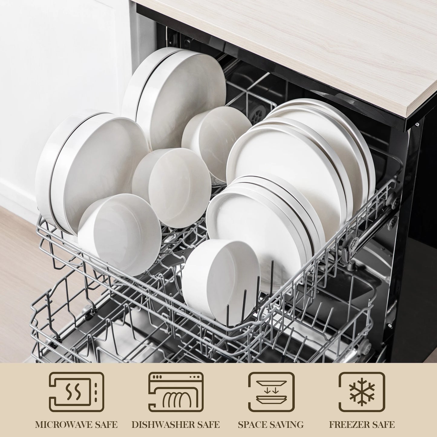 MALACASA Ceramic Dinnerware Set Rimmed Plates Bowls Collection