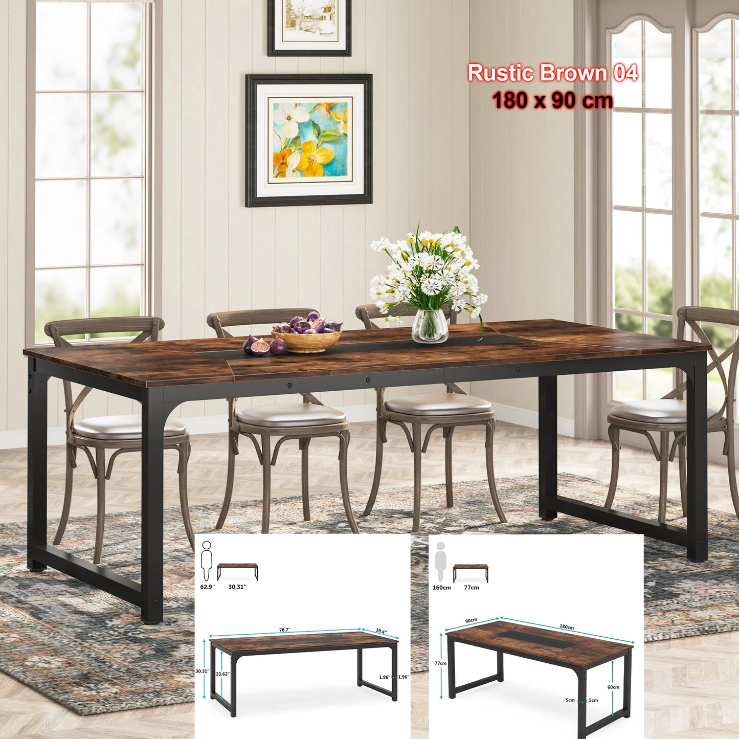 Tribesigns Industrial Wooden Dining Table For Home Kitchen Furniture