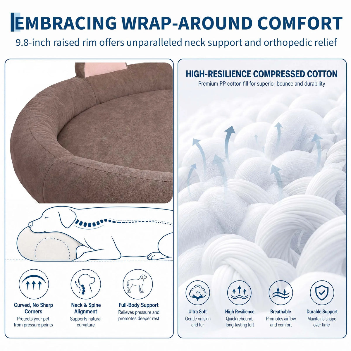 Orthopedic Memory Foam Dog Bed With Supportive Bolster