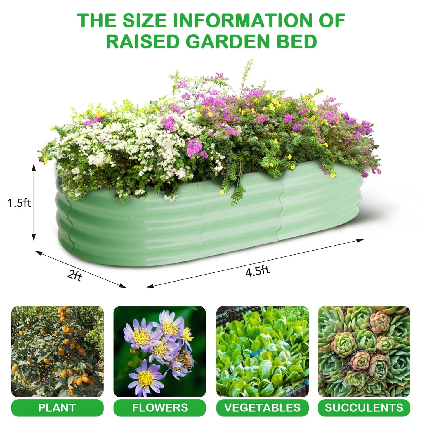 HiMISS 2-Pack Oval Galvanized Steel Raised Garden Bed Planter Box