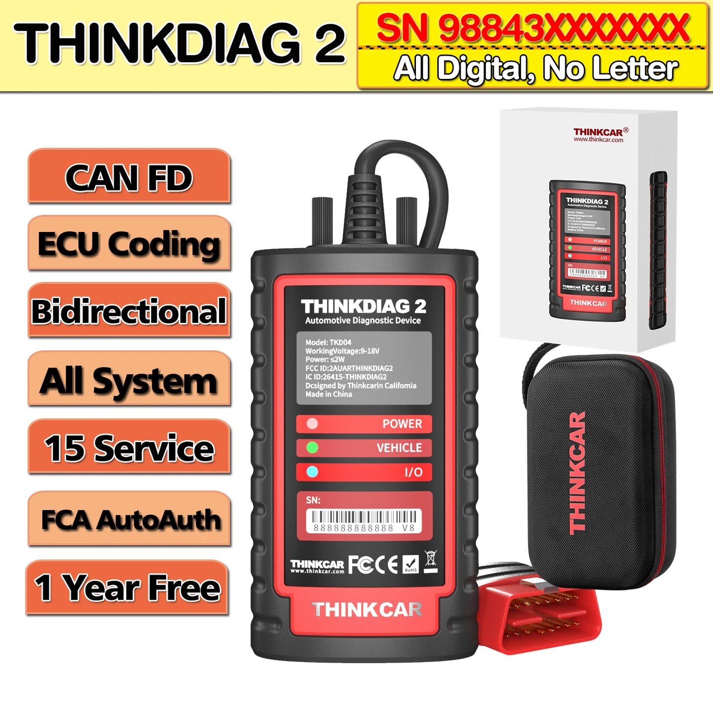 ThinkCar ThinkDiag 2 Auto Diagnostic Tool ECU Coding OBD2 Scanner