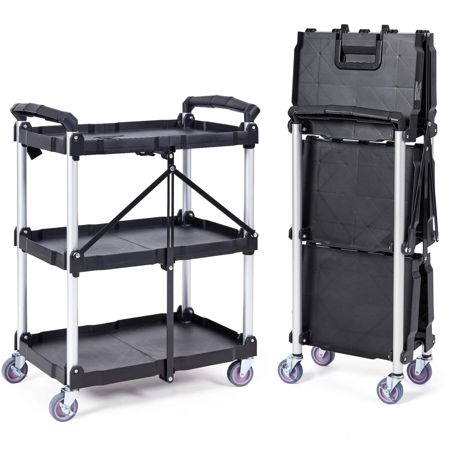 SucceBuy 3 Tier Folding Utility Cart For Kitchen And Bathroom