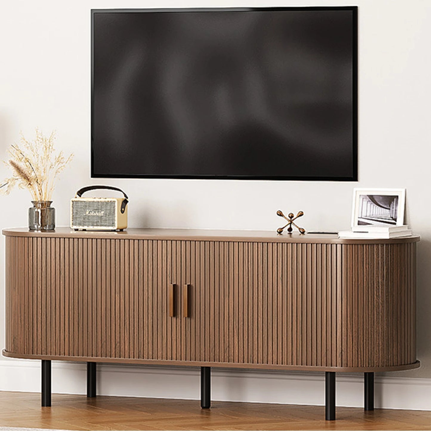 Onbrill Modern TV Stand With Power Outlet And Storage Shelf