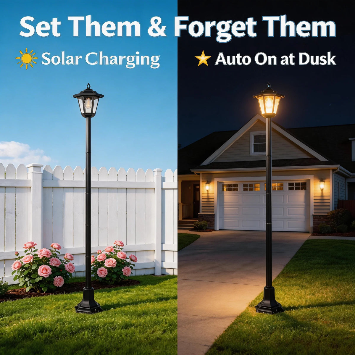 Outdoor Waterproof Solar Post Lights With Dusk To Dawn LED