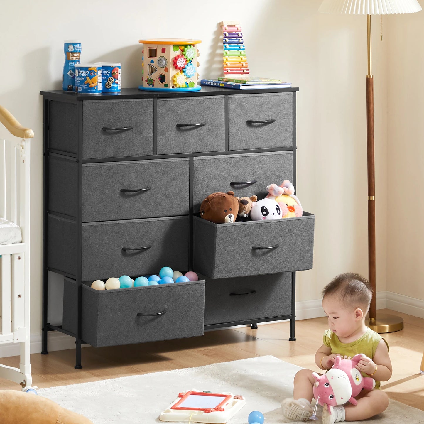 JHK Modern Nine Drawer Fabric Bedroom Dresser Organizer