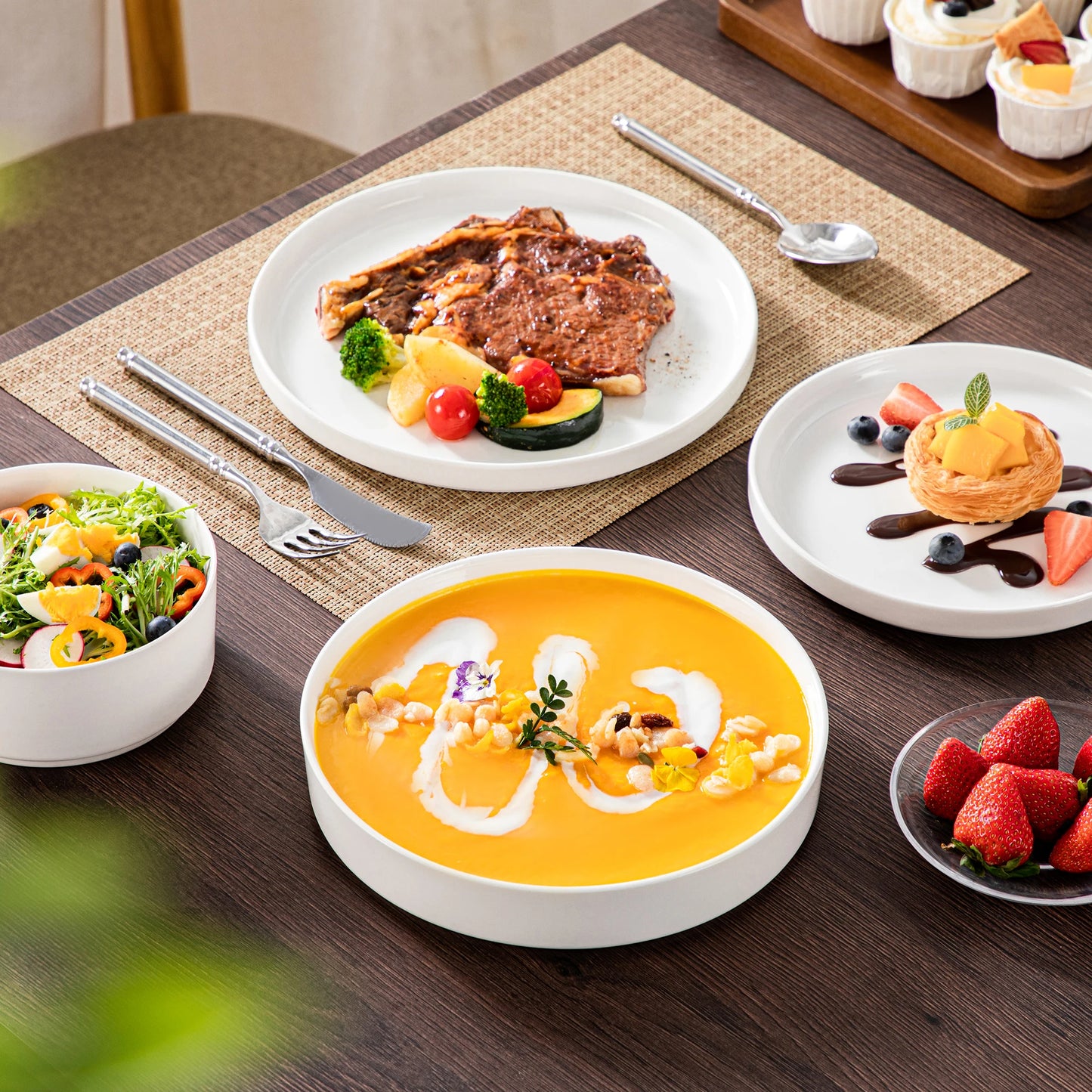 MALACASA Ceramic Dinnerware Set Rimmed Plates Bowls Collection
