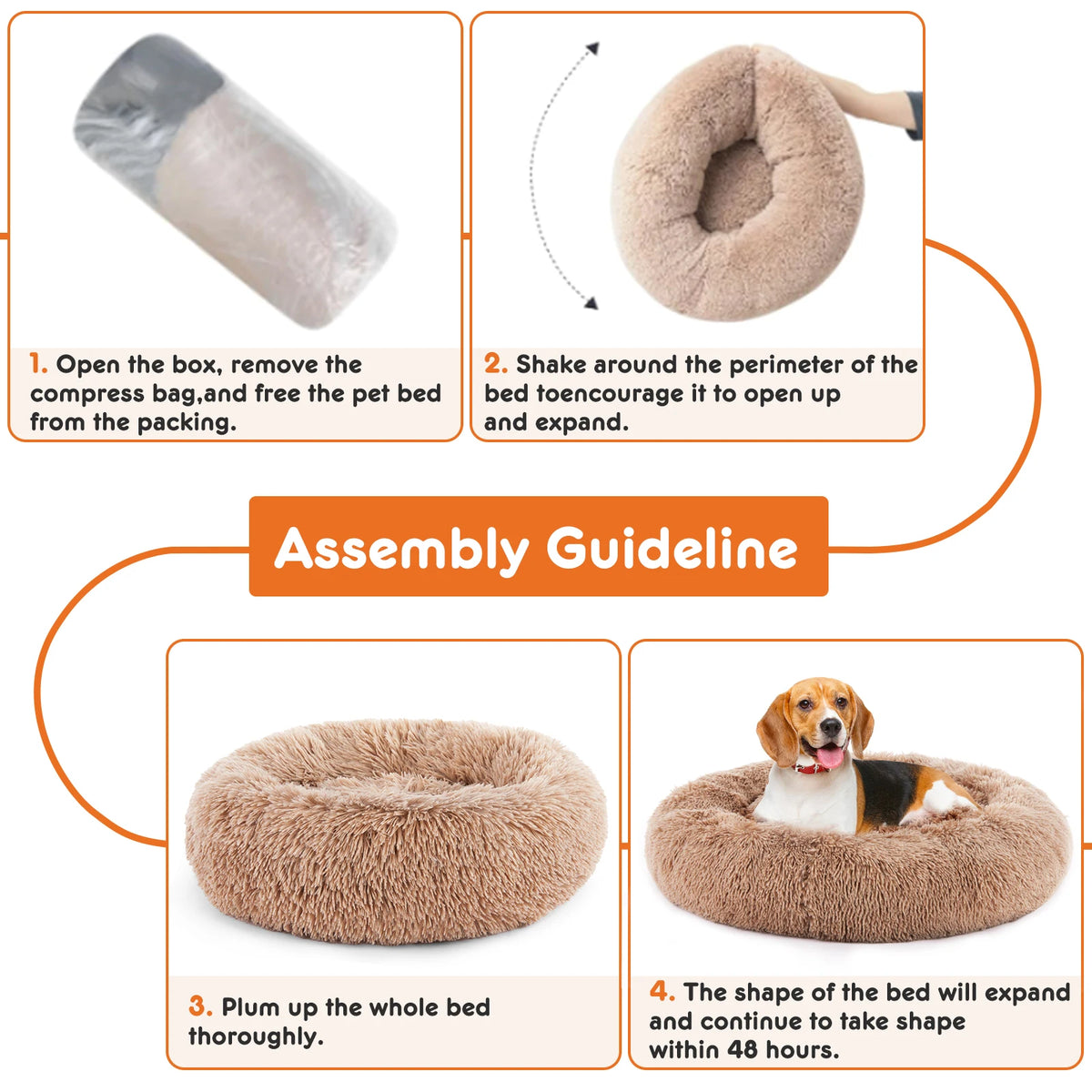 JHK Washable Plush Faux Fur Anti-Slip Calming Dog Bed