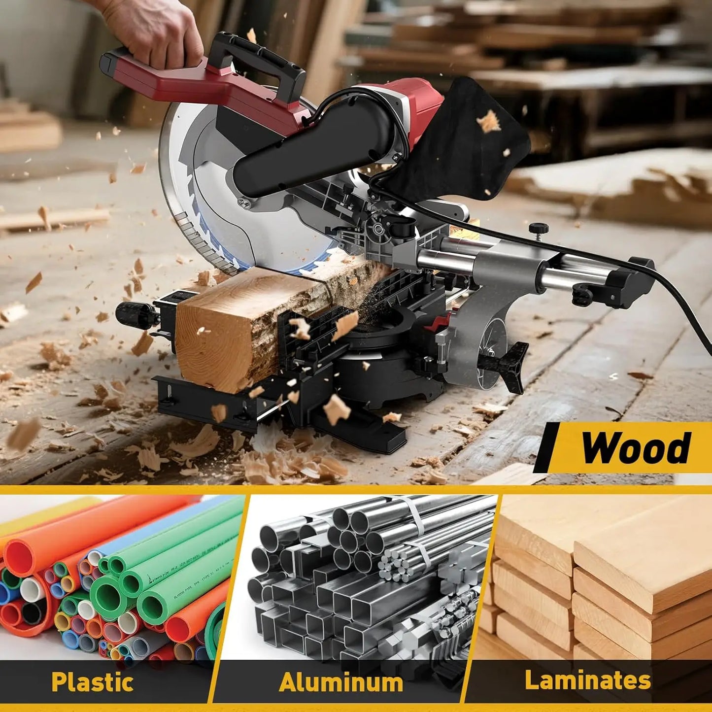 Marvtool Sliding Compound Miter Saw Dual-Bevel Cutting Machine