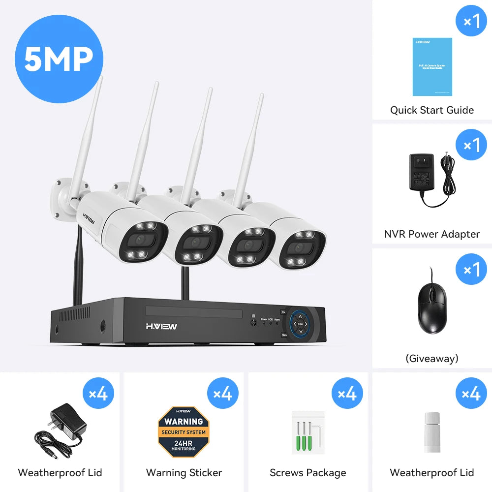 H.VIEW 8Channel 5MP Wireless Security Camera System NVR