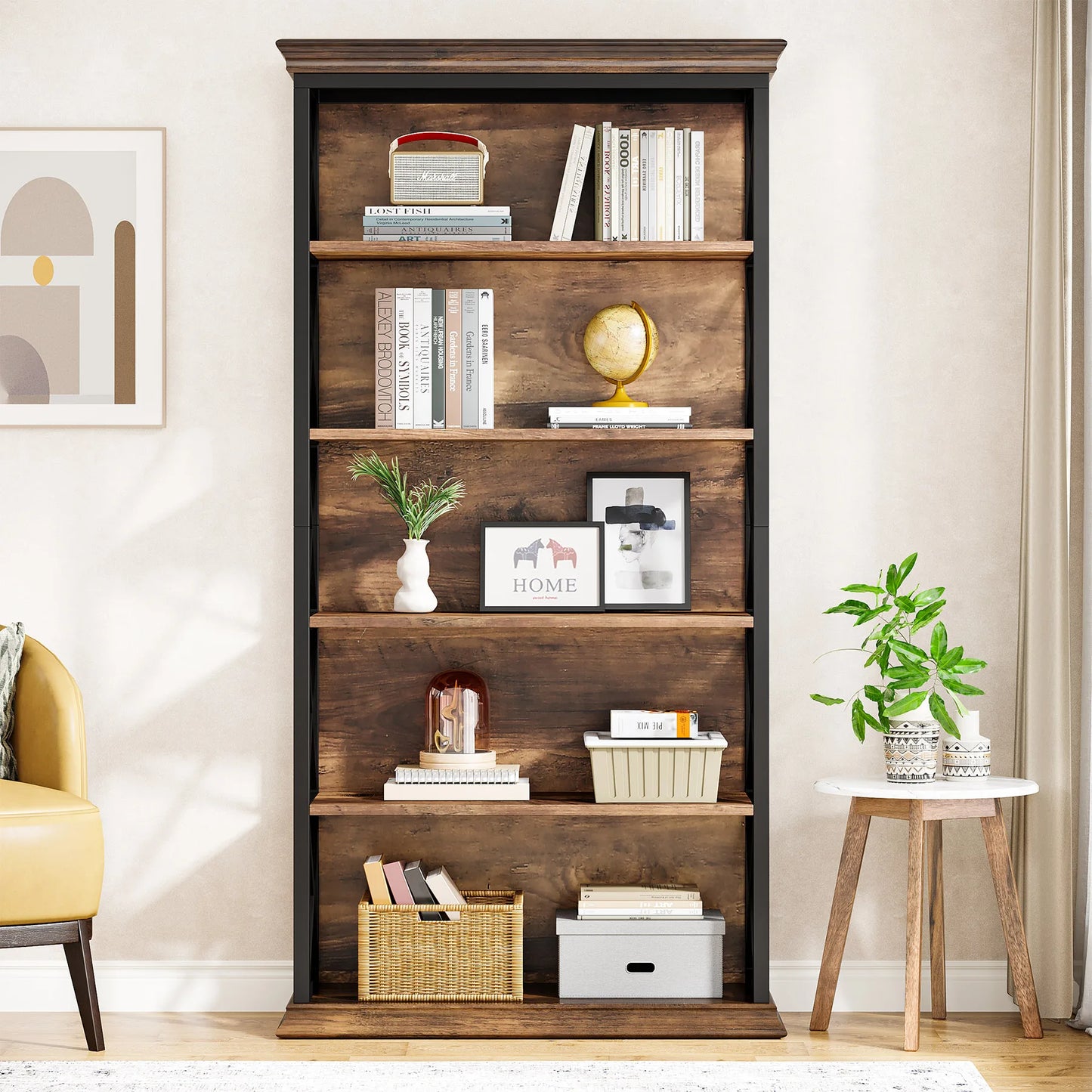 Tribesigns 5-Tier Industrial Wood Bookcase for Living Room